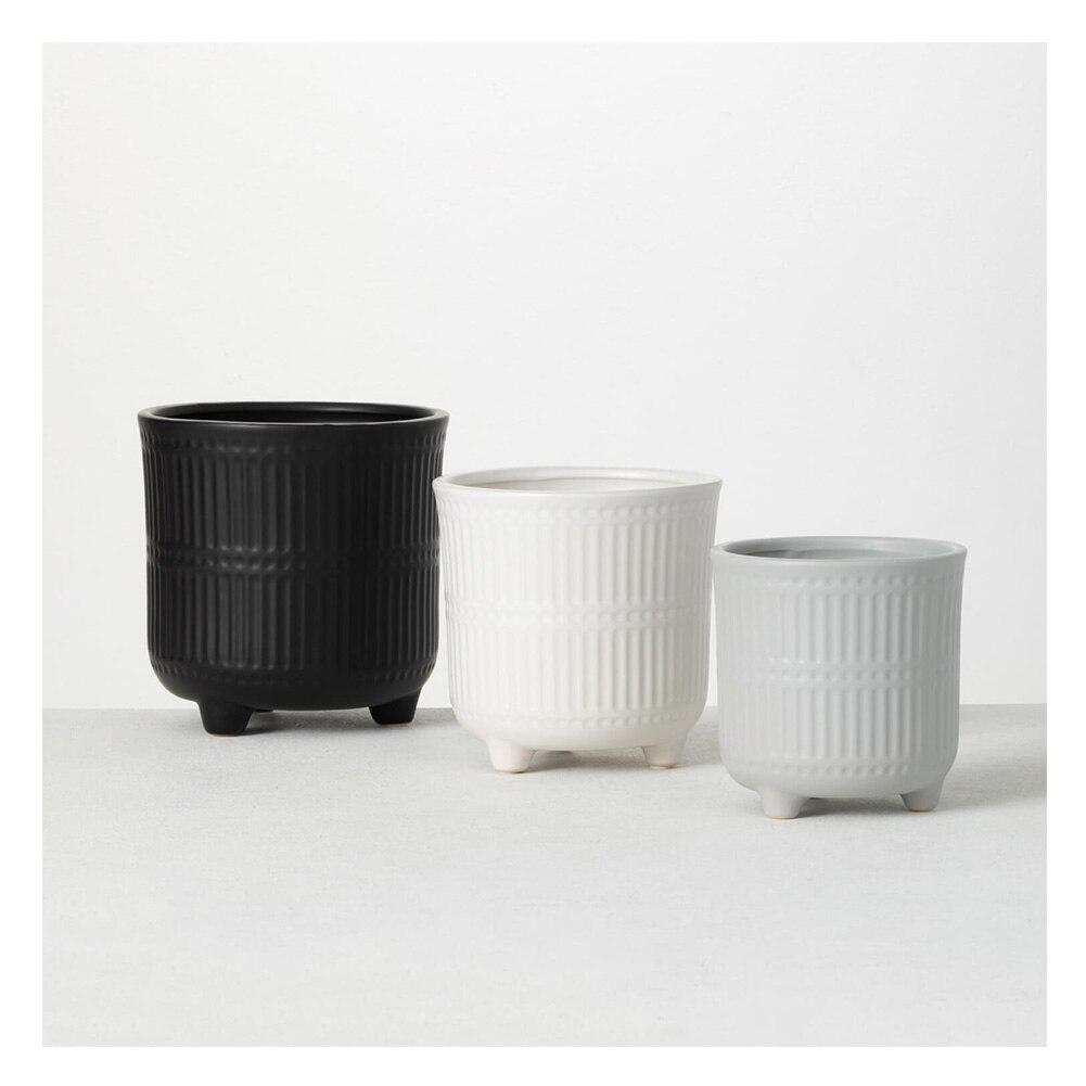 Sullivan Ceramic Planter SET/3, Black, Grey, White, 6.5"Dx6.5"H, 5.5"Dx5.5"H, 5"Dx5"H image