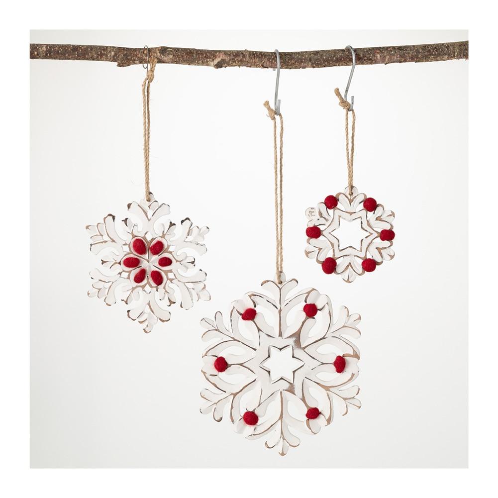 SET/3 Sullivan Snowflake Wood Ornament,  White, 7"x.5"x8.5"H,5.5"x.5"W6"H,4"x.5"x4"H image