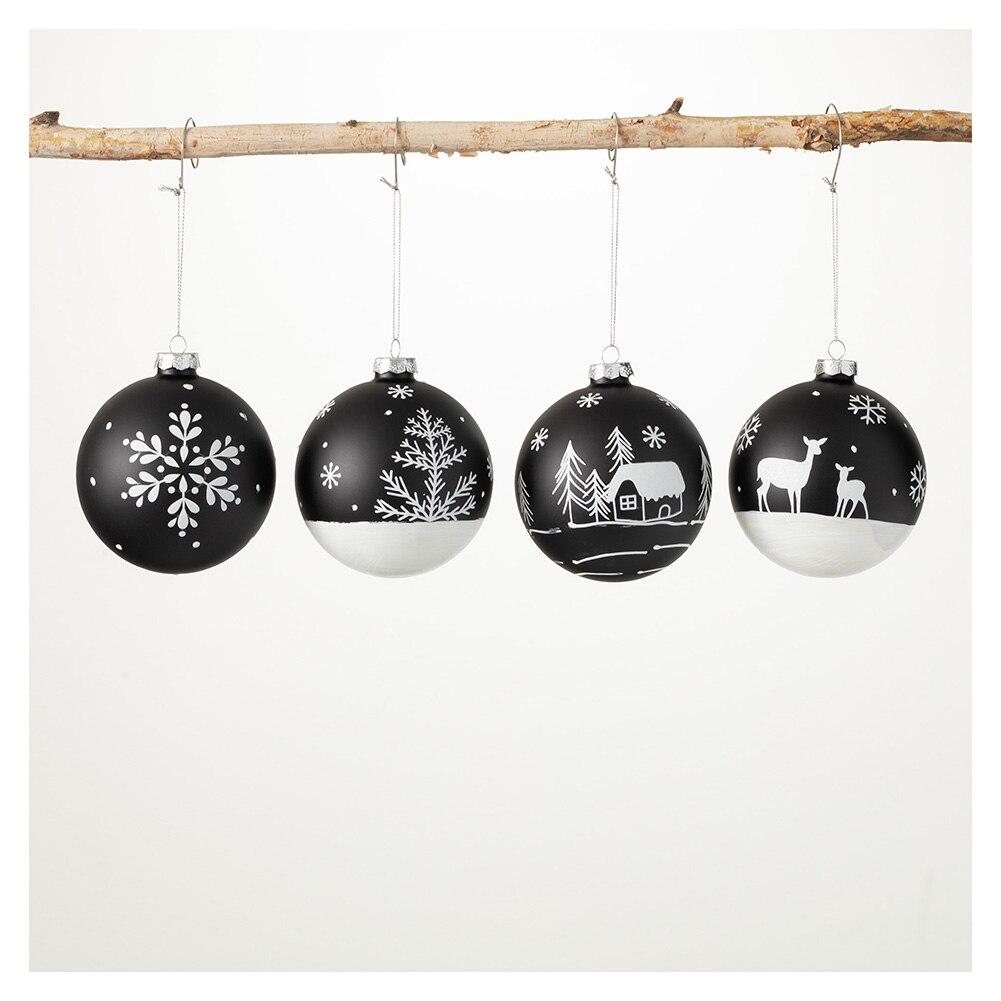 SET/4 Sullivan Winter Silhouette Glass Ball Ornament, Black, 4"Lx4"Wx4"H image
