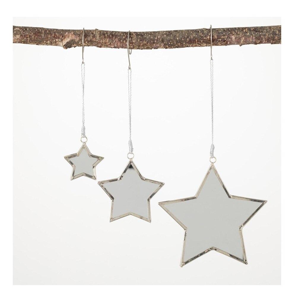 SET/3 Sullivan Star Glass Ornament, Clear, 4.5x.25x4.75"H, 3x.25x3"H, 1.75x.25x2"H