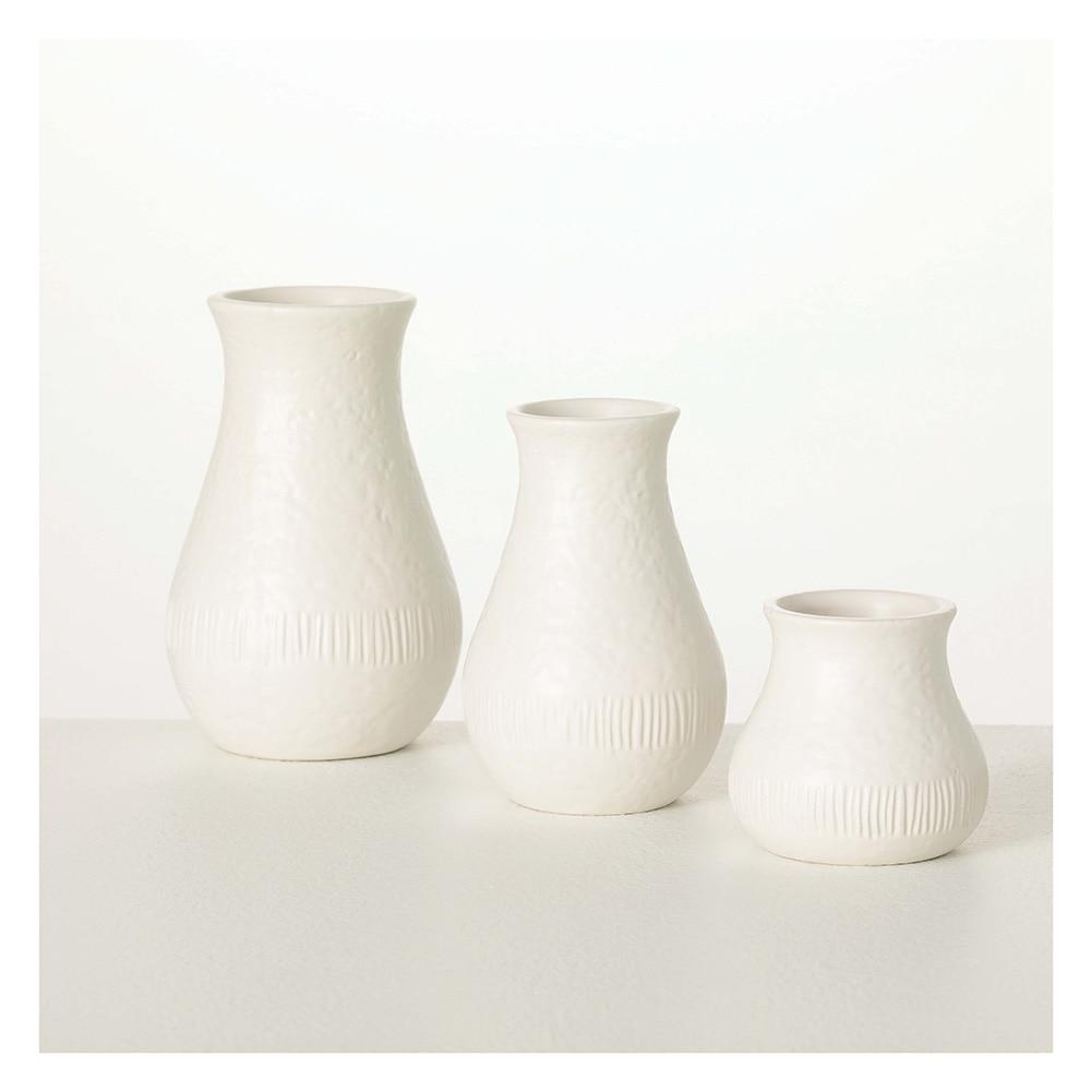 SET/3 Sullivan Ceramic White Vase, 4"Dx6"H, 3.25"Dx5"H, 3"Dx3"H image