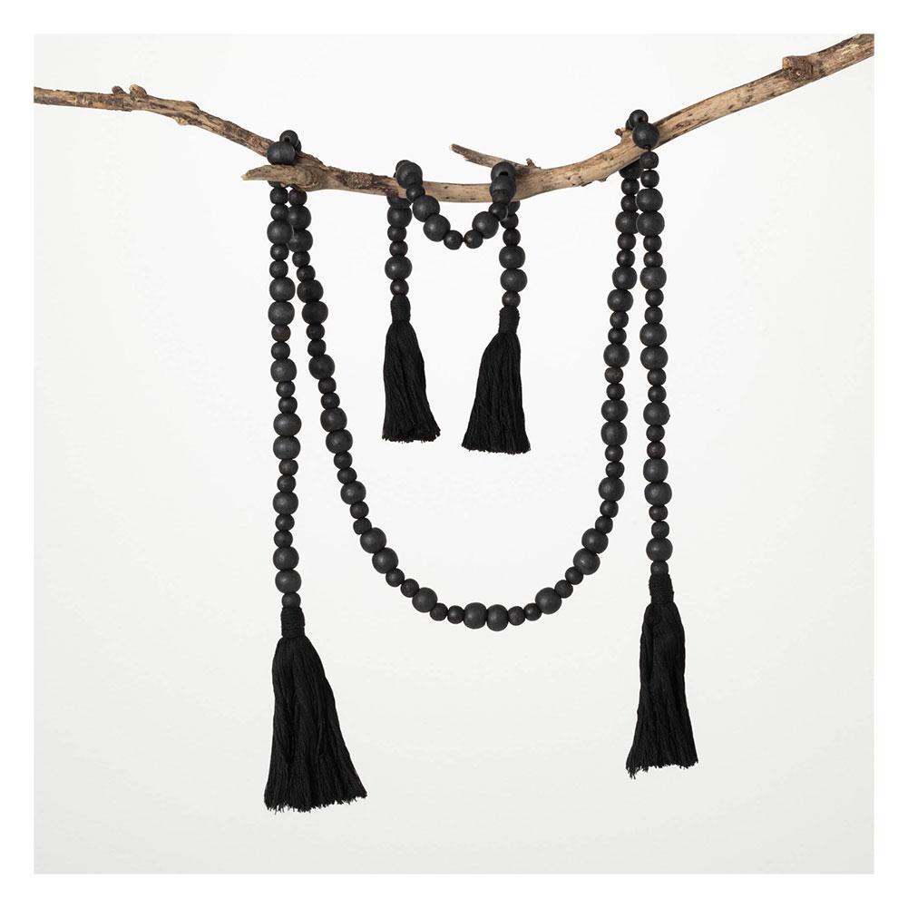 SET/2 Sullivan Wooden Bead Garland w/Tassel Accent 6'Lx1"Wx1"H, 24"Lx1"Wx1"H image