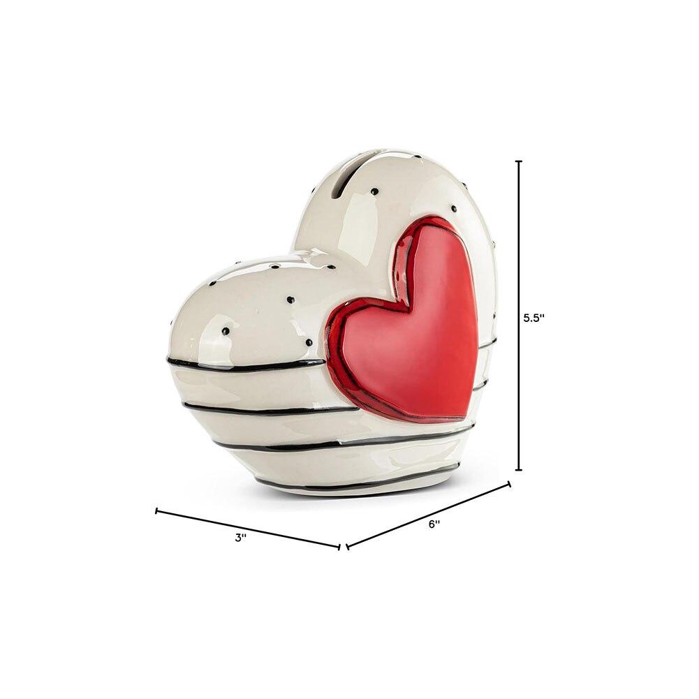 Demdaco Heartful Home Bank, White w/Red Heart, Ceramic 6"x3"x5.25"H NO ONLINE SALES image