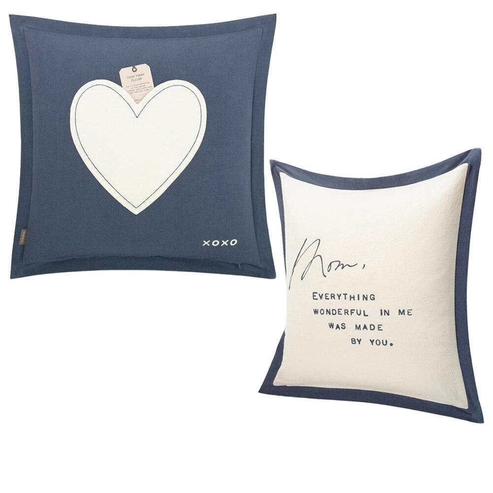 Demdaco Mom Dear You Love Notes Pillow, Navy Blue, Cotton, 18"x18" NO ONLINE SALES image