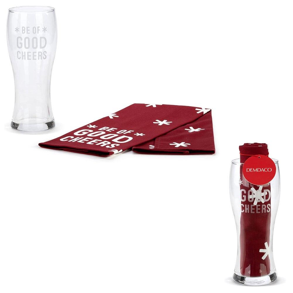 SET/2 Demdaco Be Of Good Cheers Pilsner Glass, Kitchen Towel,11x21.5" NO ONLINE SALES image