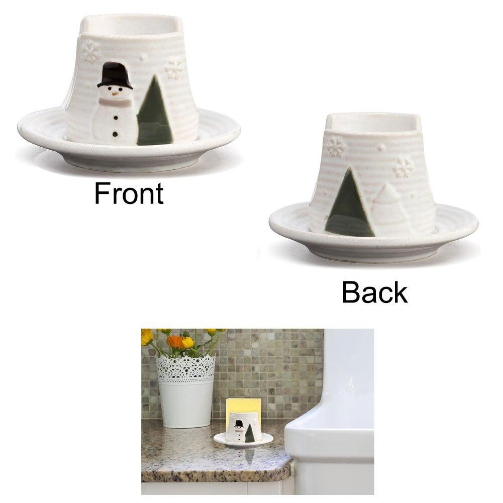 Demdaco Snowman Snow Day Soap/Sponge Holder White Ceramic 5.25Dx3.25"H NO ONLINE SALES image