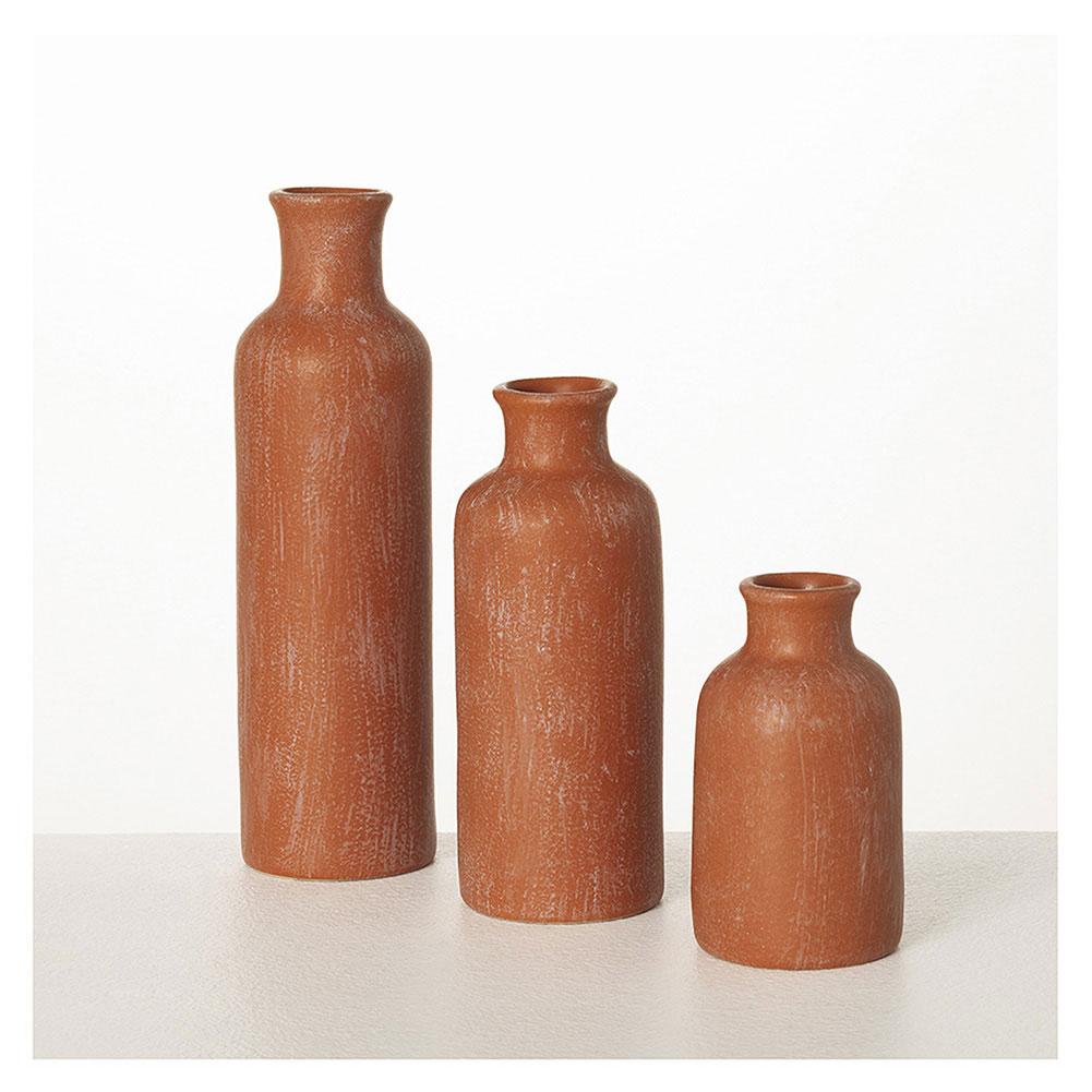 SET/3 Sullivan Stoneware Brown Bottle Vase 3"Dx5"H, 3"Dx7.5"H, 3"Dx10"H image