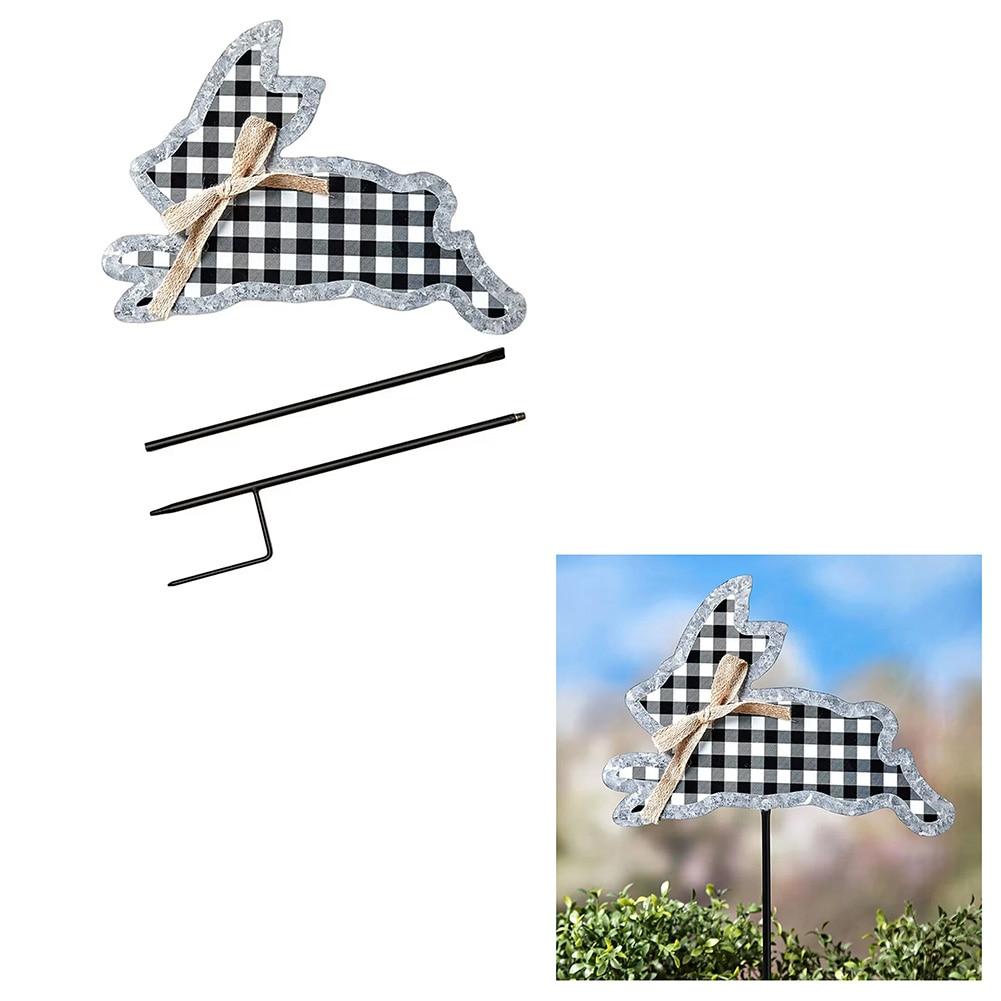 Galvanized Gingham Running Bunny Garden Stake, Metal, 14"x35.5"H image