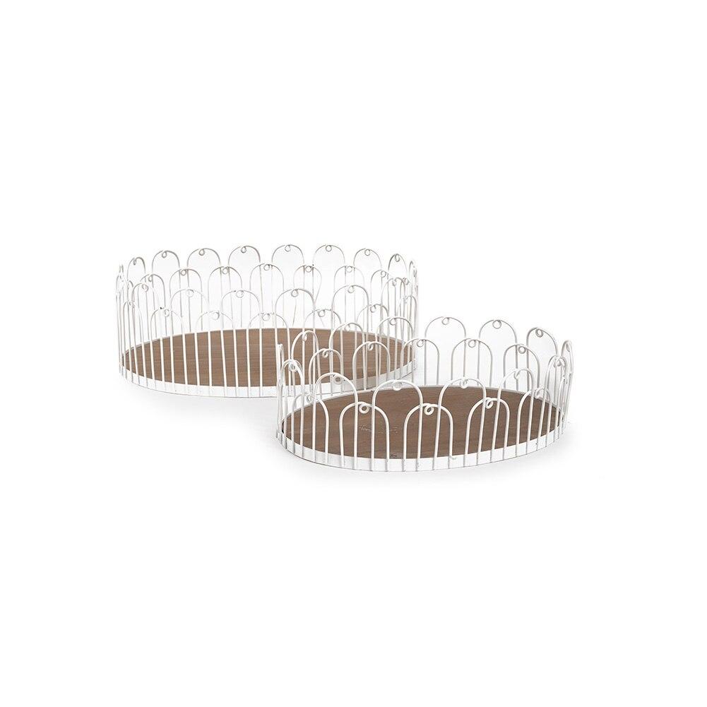 SET/2 Crossroads White Wire Edge Baskets, Metal/Wood, 12"x9"x3.5"H, 15"x11.5"x5"H image