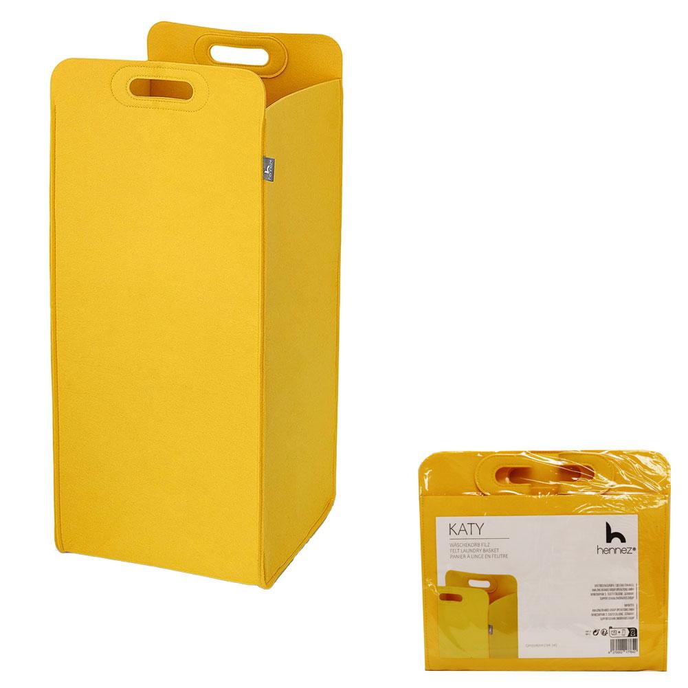 Hennez Katy Felt Laundry Basket w/handles, Collapsible, Yellow, 12.2"x13.78"x26.3"H image