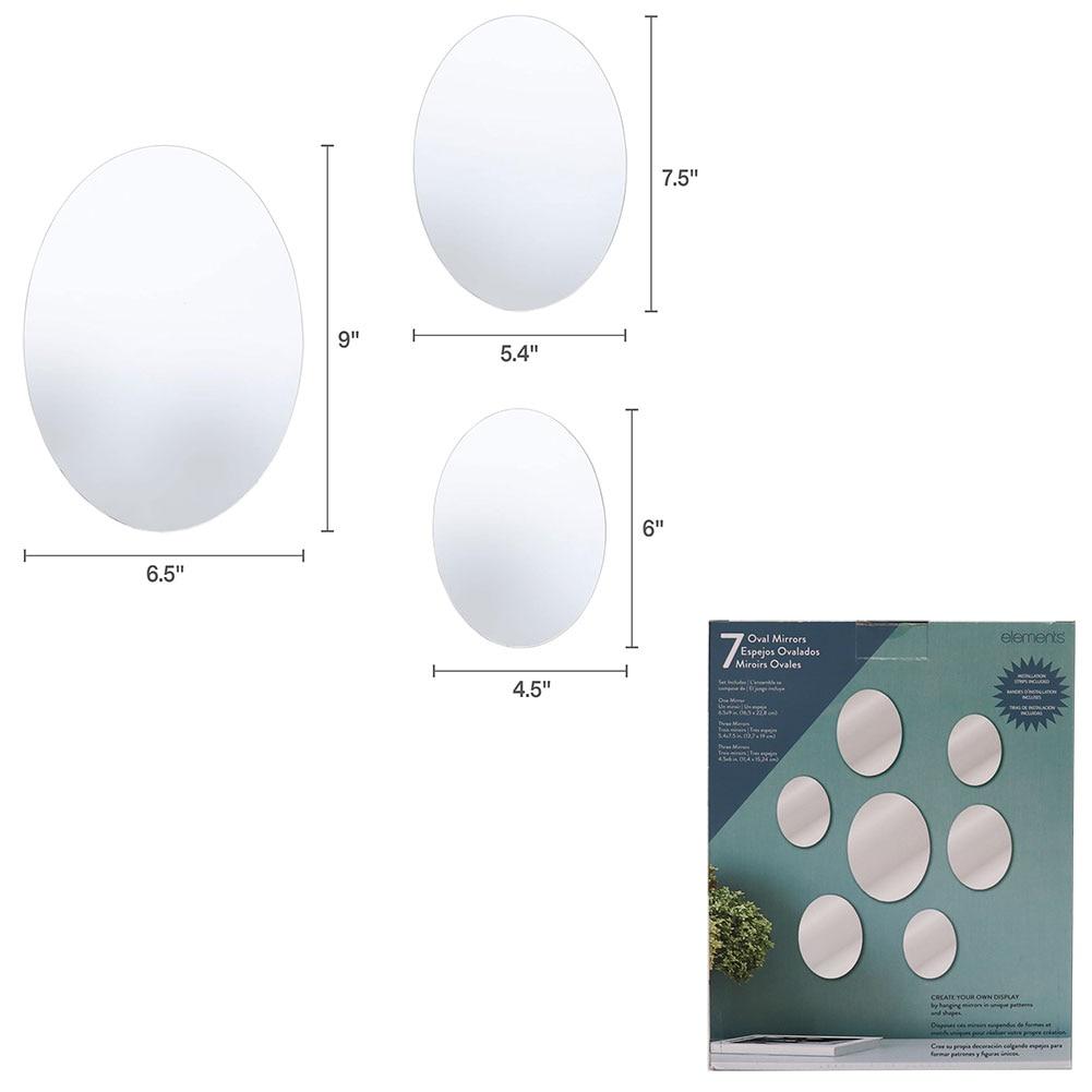 SET/7 Elements Oval Wall Mirror, Peel & Stick w/Double Sided Foam Squares For Hanging