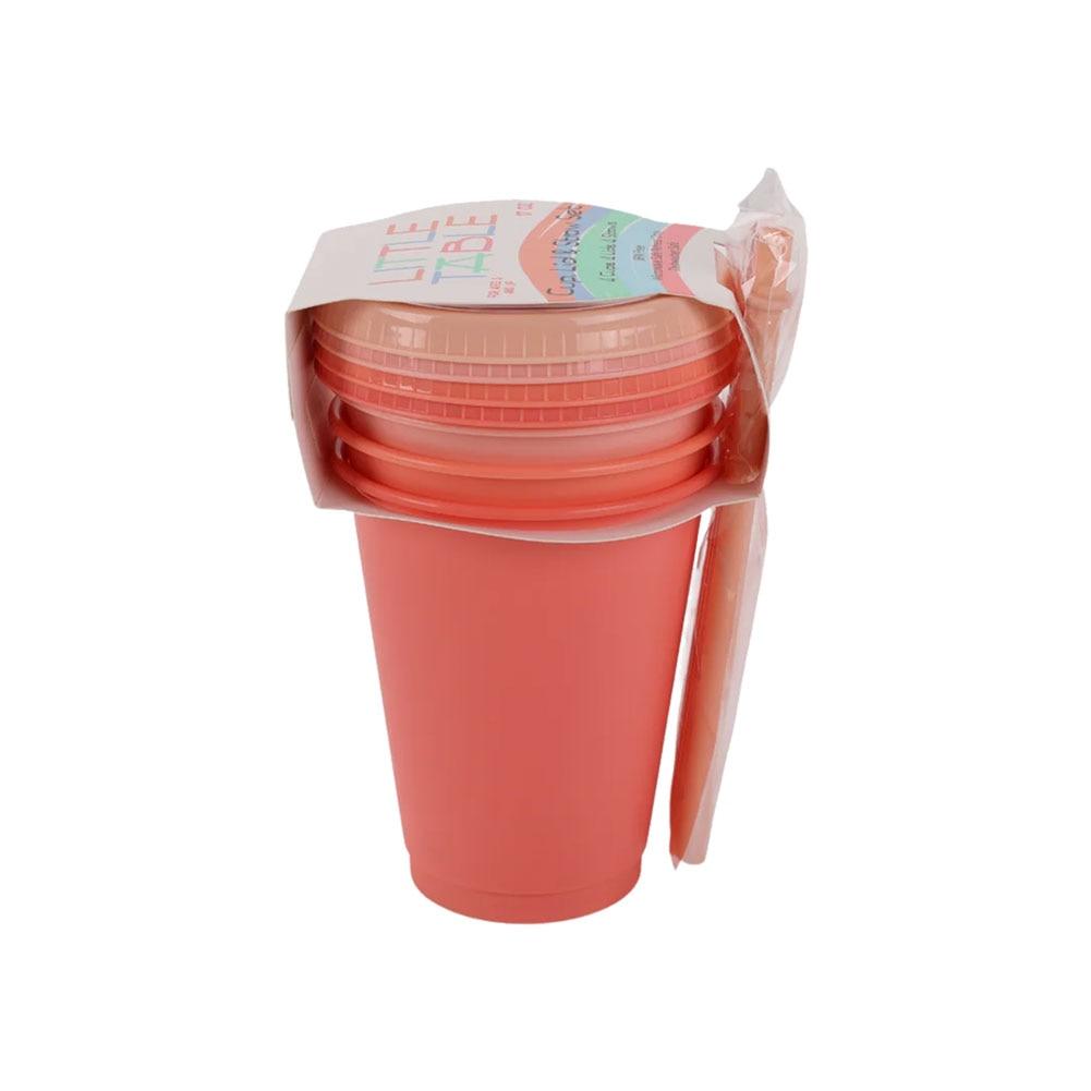 SET/12 Little Table 17oz, 4 Cups, 4 Lids, 4 Straws, Coral, Plastic, BPA Free image