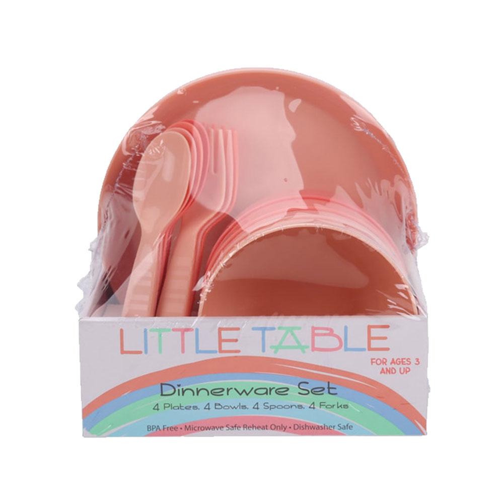SET/16 Little Table Dinnerware, Plastic, Coral BPA Free 4 Plates, 4 Bowls, 4 Spoons, 4 Forks image