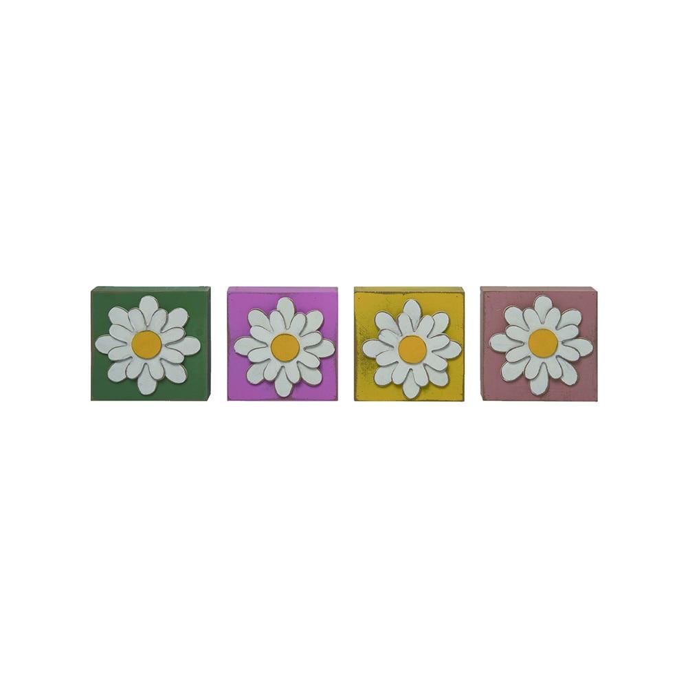 Transpac MDF Dimensional Flower Block Decor 4 Asst. 4.7"x1.4"x4.7"H image