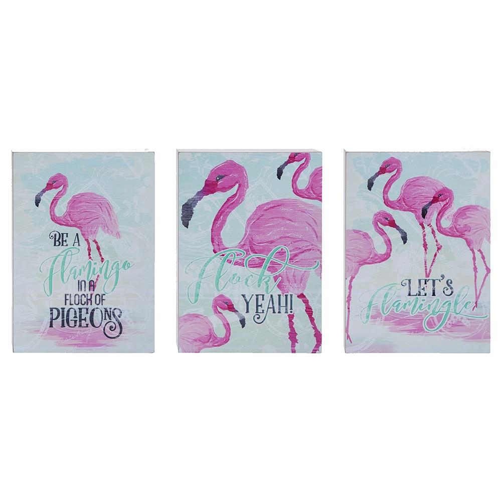 Transpac MDF Flamingo Funny Block Decor 3 Asst. 9"x1.5"x13.19"H image