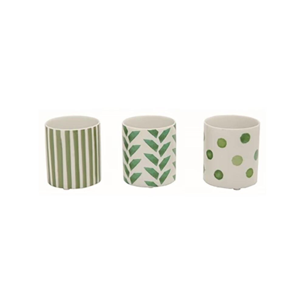 Transpac Ceramic Green & White Tealight Candle Holder 3 Asst. 2.5"x2.5"x3"H image