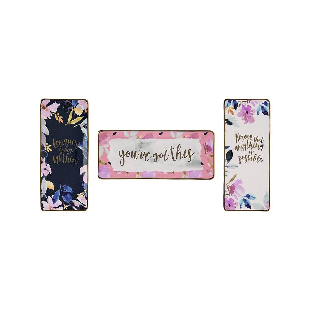 Transpac Inspirational Trinket Tray 3 Asst. Dolomite, 8.75x3.75x0.75"H image