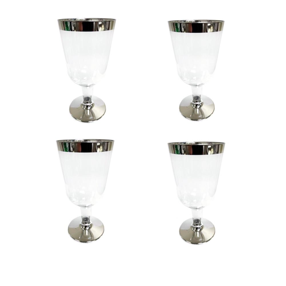 SET/4 Crown Dinnerware Wine Glasses With Silver Edge, Plastic, 4 oz image