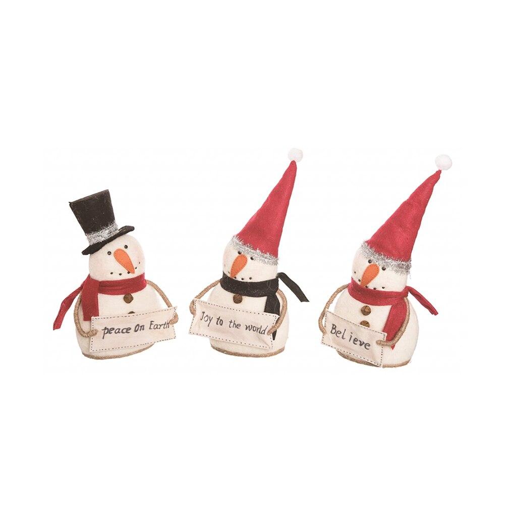 Transpac Felt Snowman w/Sign 3 Asst. Foam /Fabric, 8"x4"x18"H, 8"x4"x14"H image