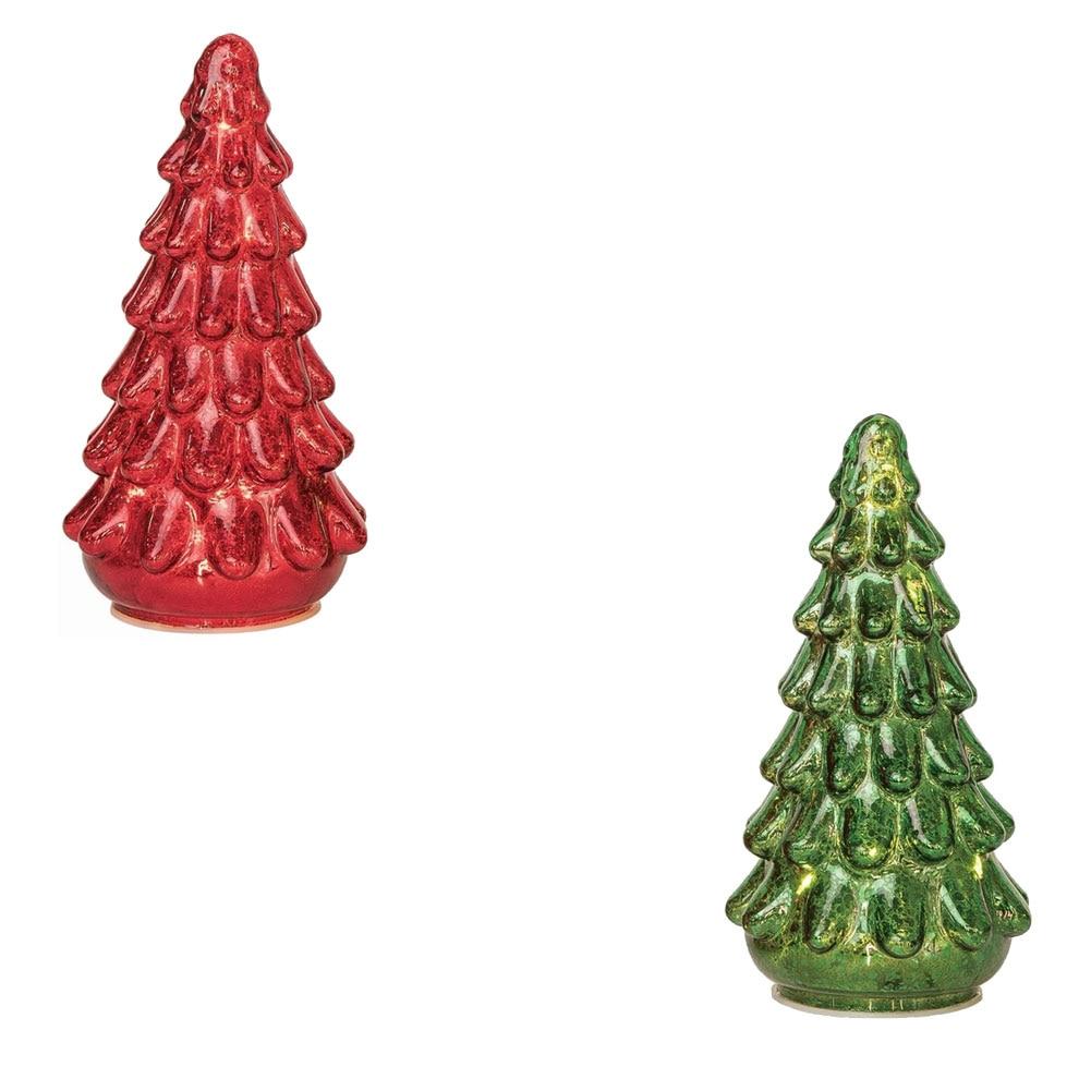Transpac Glass Light Up Christmas Tree 2 Asst 4.5"x8"H Batteries Not Included