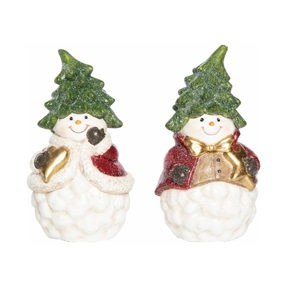 Transpac  Christmas Tree Snowman Figurine  2 Asst. Terracotta, 2.5"x8"H image