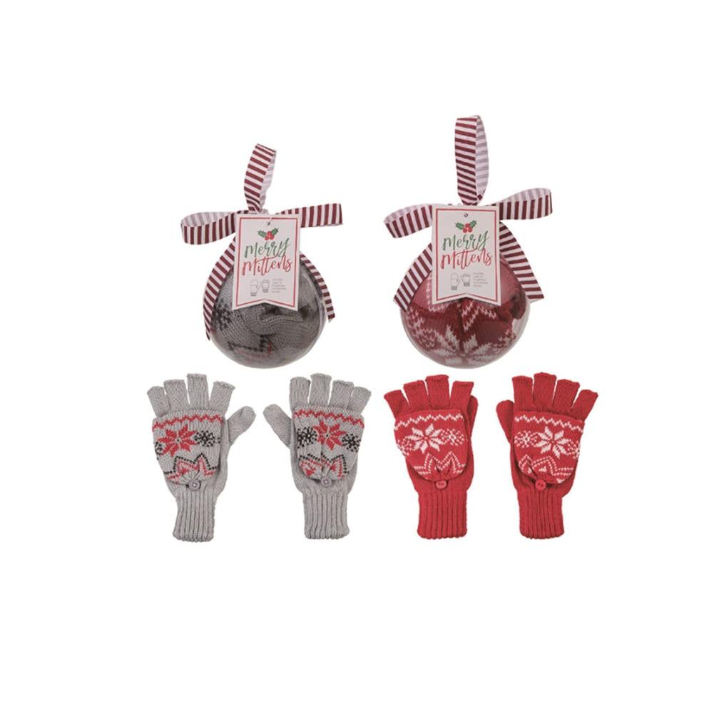 Transpac Fingerless Convertible Snowflake Mittens In Acrylic Ball Ornament 2 Asst. image