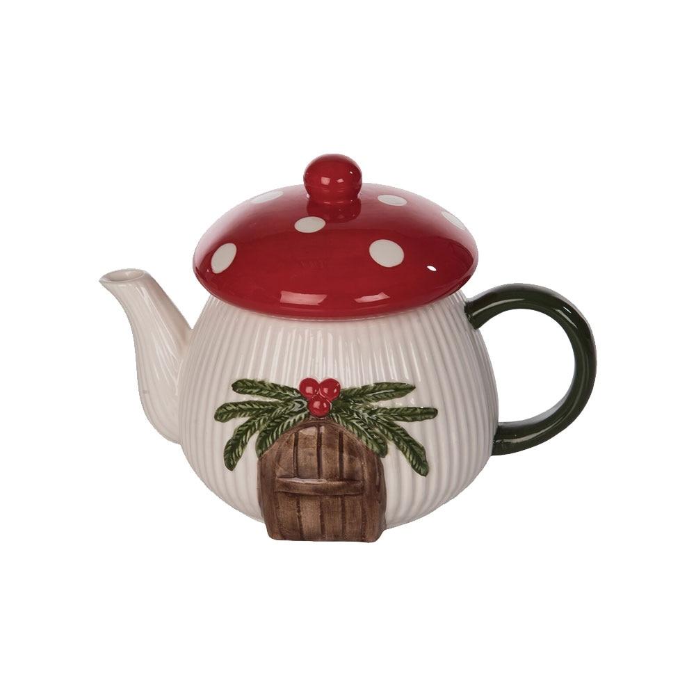 Transpac Dolomite Christmas Mushroom Tea Pot 38oz Capacity image