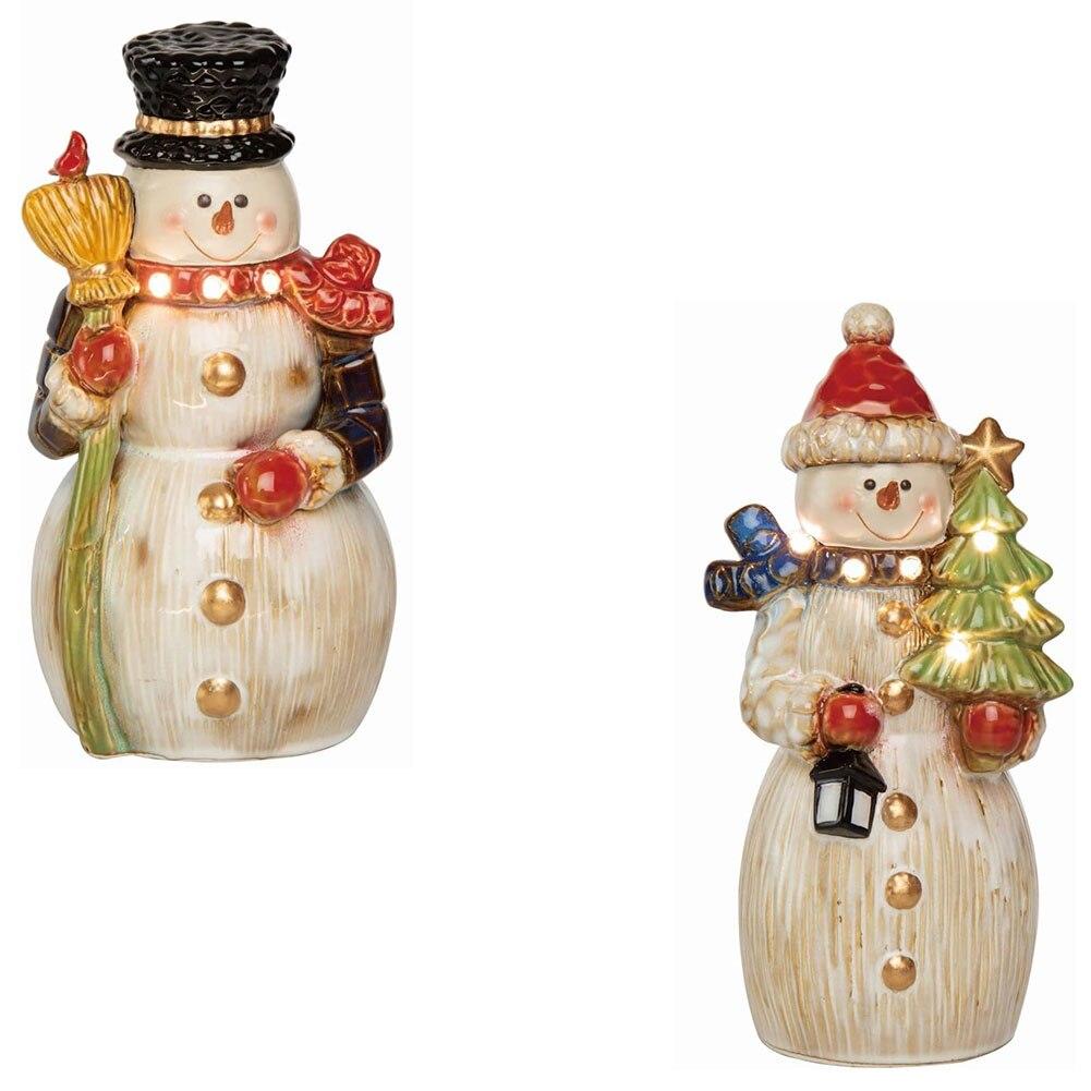 Transpac Ceramic Light Up Gold Accent Snowman 2 Asst Batteries Not included 9.75"-10"H image
