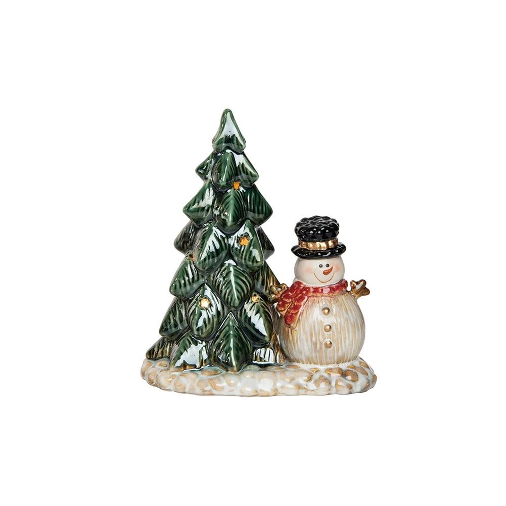 Transpac Ceramic Snowman w/Light Up Tree Batteries Not Included 7"x4"x8.5"H image