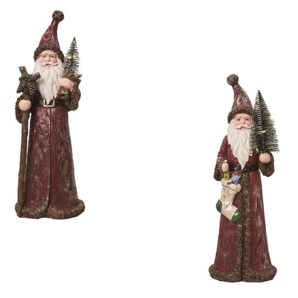Transpac Large Resin Carved Santa w/Light Up Tree 2 Asst Batteries Included 15.5"H image