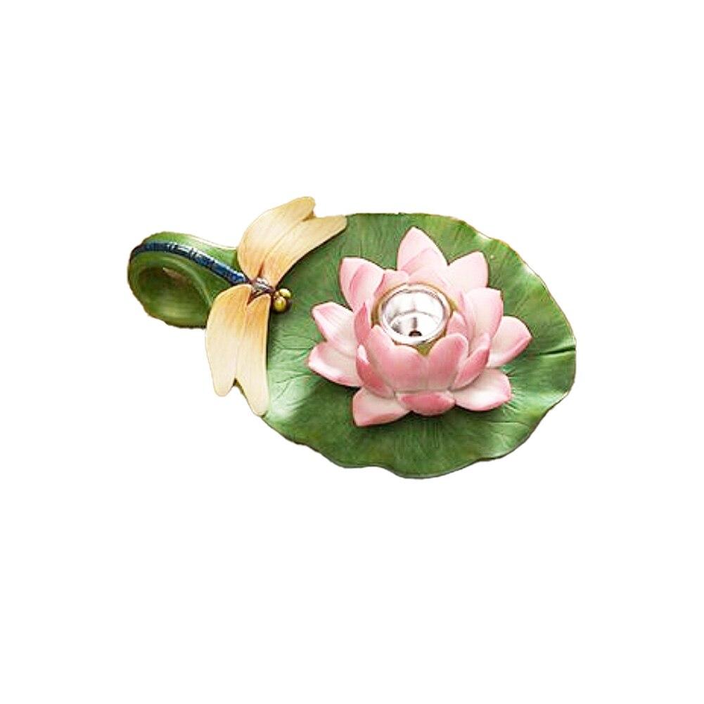 Water Lily & Dragonfly Chamber Stick Candle Holder, Bonded Marble, 4.5"Wx6.5"L image