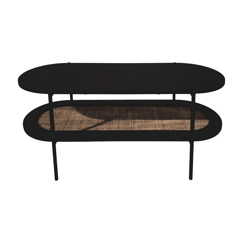 Transpac Capsule Shaped Wood/Rattan Metal Leg Black/Tan 15"x39.25"x16.25"H