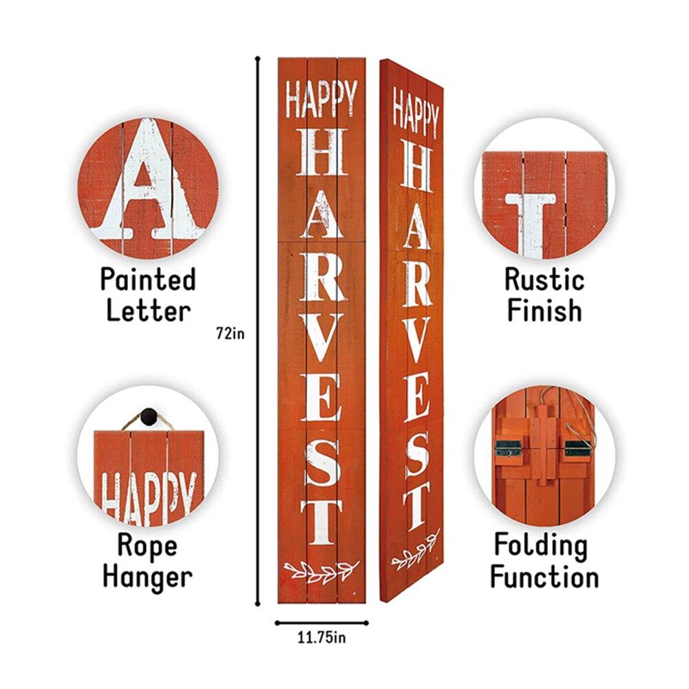 Happy Harvest Rustic Wood Orange Porch Sign 3-Panel, Foldable, 11.75"x1.25"x72"H image