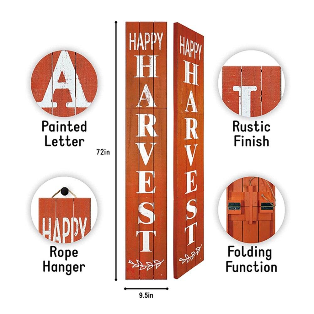 Happy Harvest Rustic Wood Orange Porch Sign 3-Panel, Foldable, 9.5"x1.25"x72"H image