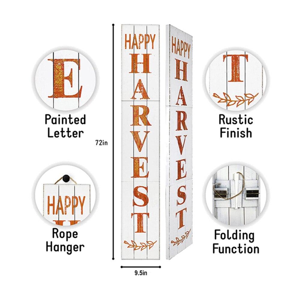 Happy Harvest Rustic Wood White Porch Sign 3-Panel Foldable, 9.5"x1.25"x72"H image