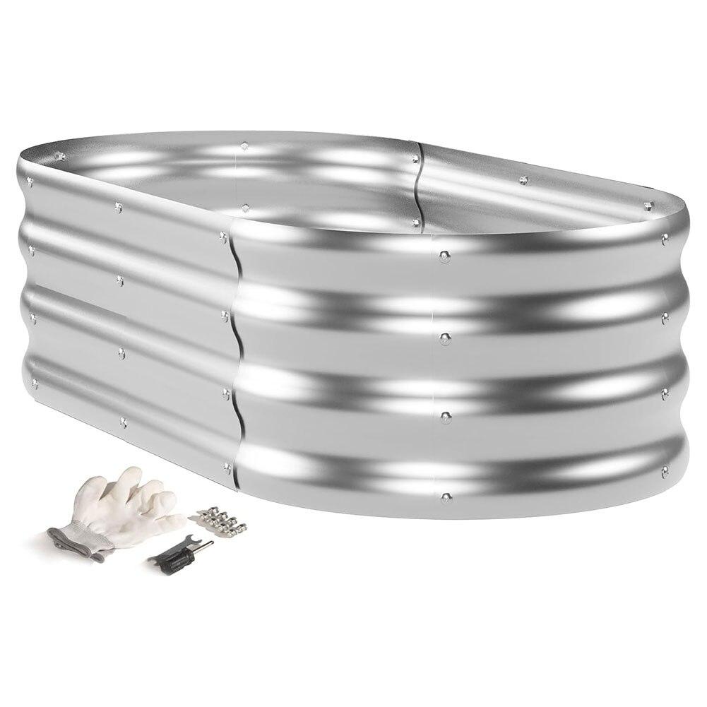 Idzo Metal  Raised Garden Bed, Oval Galvanized Metal, Silver, 48"x24"x12"H NO ONLINE SALES image