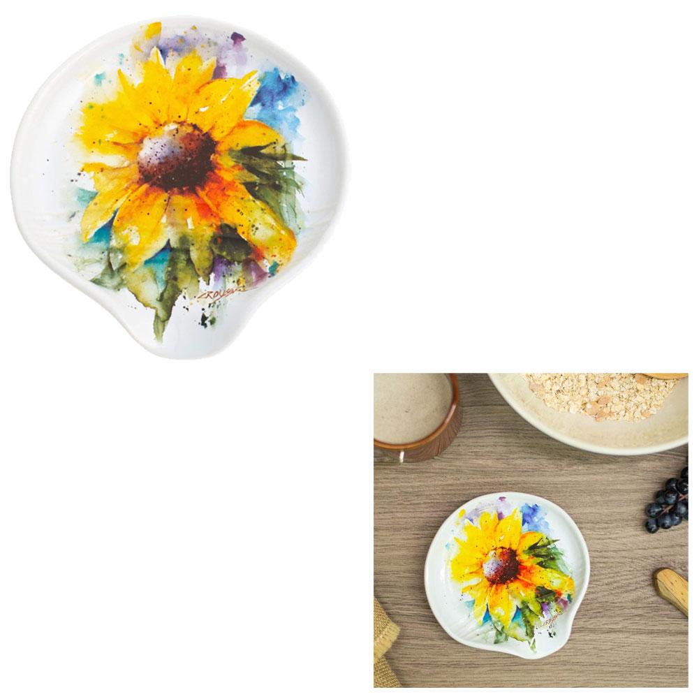 Demdaco Ceramic Kitchen Sunflower Watercolor On Spoon Rest, 5.25"x5.25" NO ONLINE SALES image