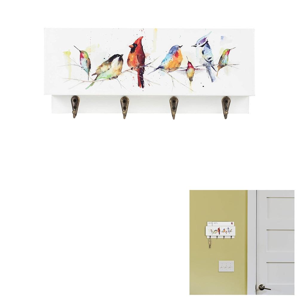 Demdaco Little Birds On Branch Wood Mail Organizer w/Key Holder 11.3x3x5"H NO ONLINE SALES image