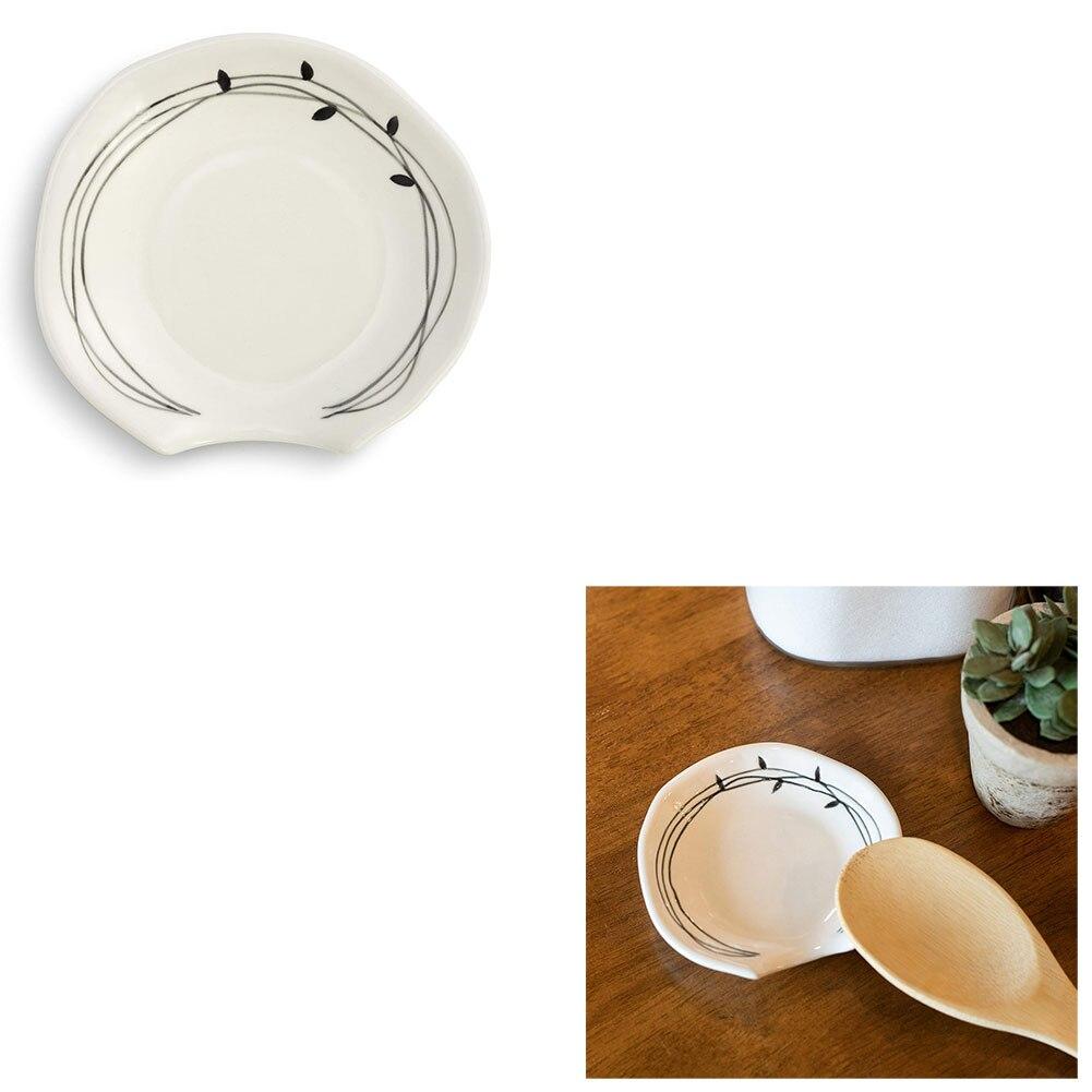 Demdaco Debossed Leaf Black/White Ceramic Gatherings Spoon Rest, 4"x4" NO ONLINE SALES image
