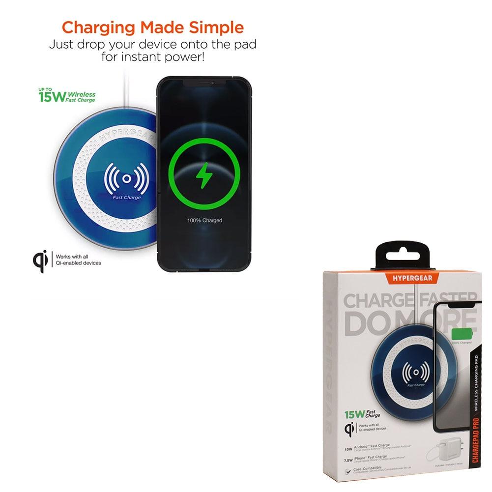 HyperGear Wireless Charging Pad 15W Wireless Fast Charger Blue