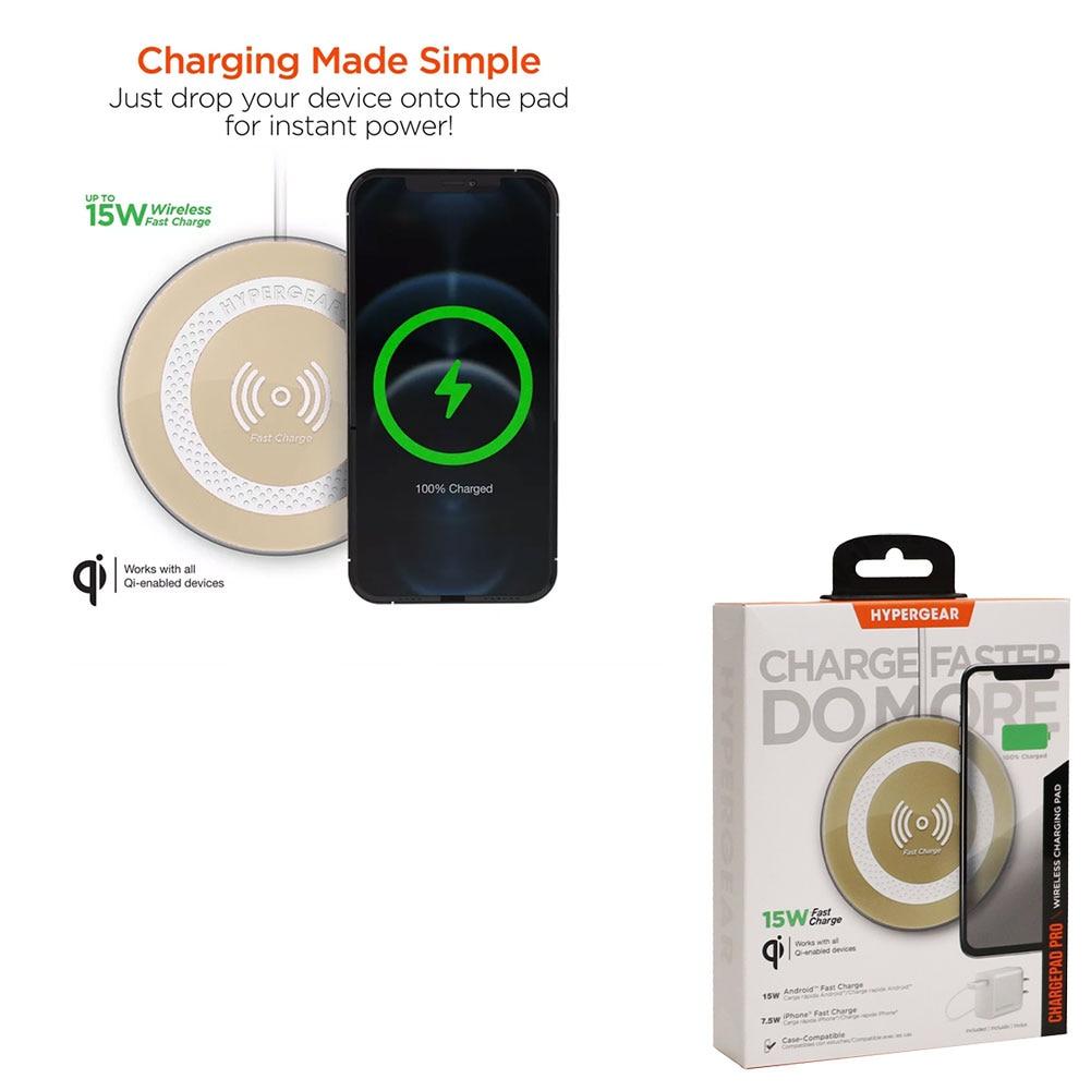 HyperGear Wireless Charging Pad 15W Wireless Fast Charger Gold image