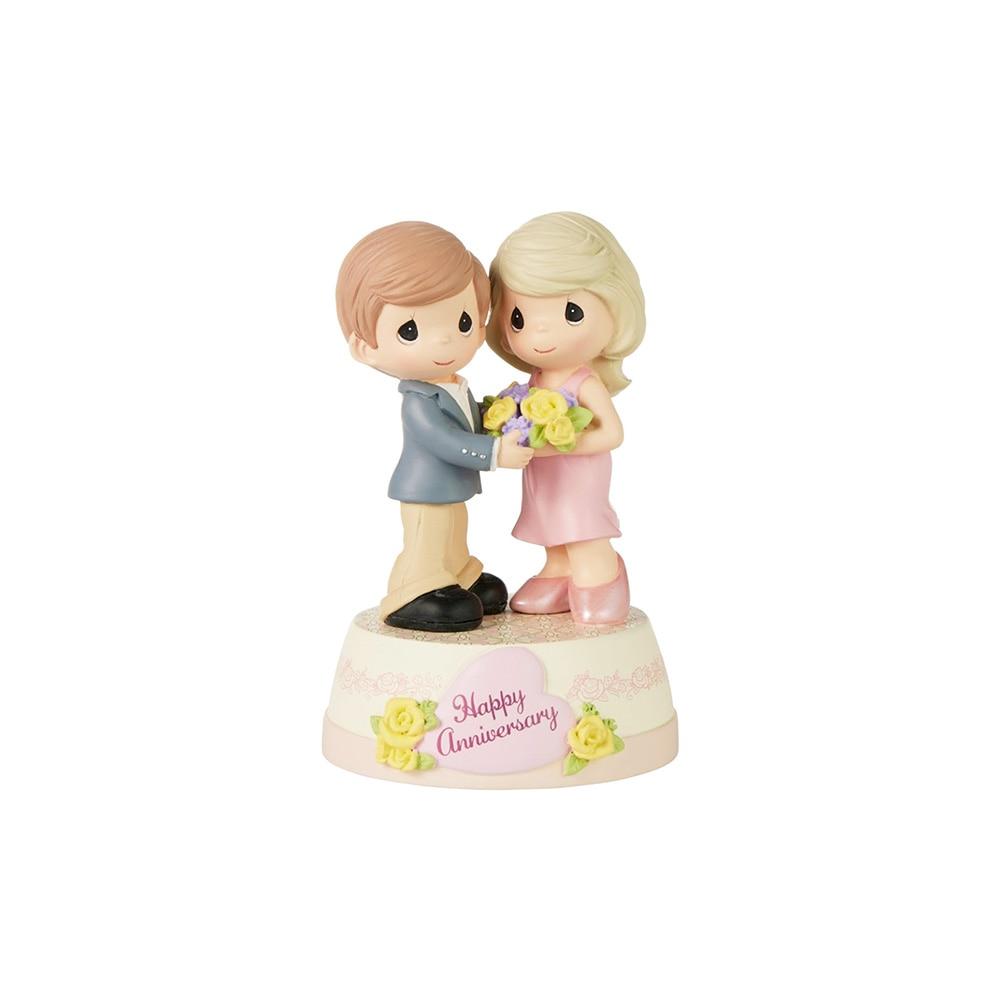 PM Couple Holding Floral Bouquet Anniversary Musical Figurine Resin 5"H NO INTERNET SALES image