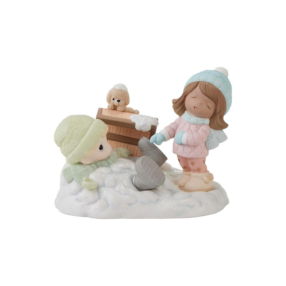 PM Couple & Dog Silly Sled Crash Figurine Bisque Porcelain, 6"x5"x5.5"H NO INTERNET SALES image