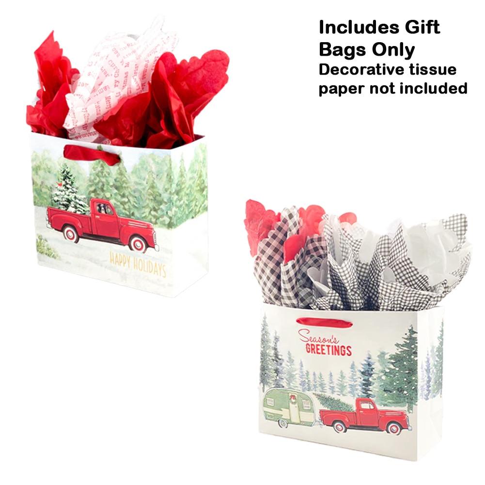 SET/2 Blueink Christmas Gift Bag , Border Collie/Backcountry Holiday, Paper, 13"x5"x10"H image