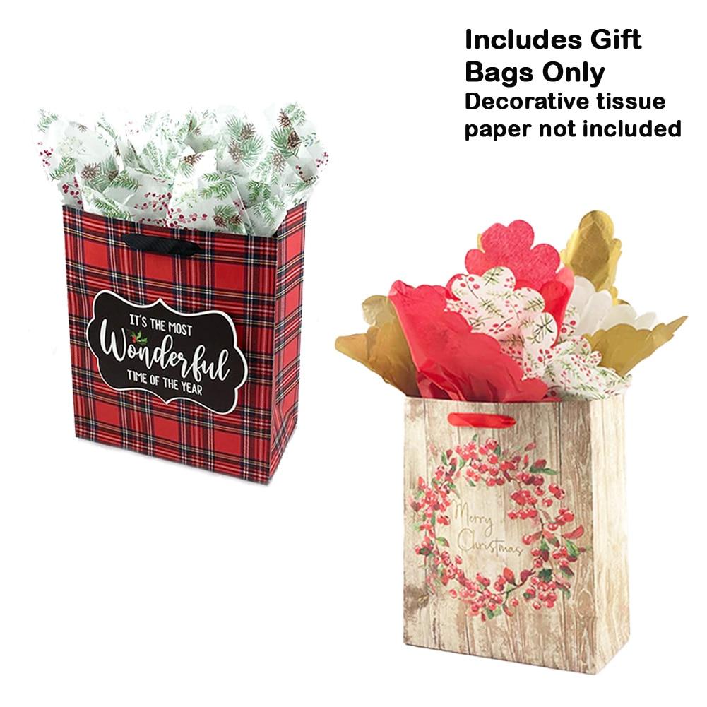 SET/2 Blueink Christmas Gift Bags, Berry Wreath/Most Wonderful, Paper,10x5x12"H image