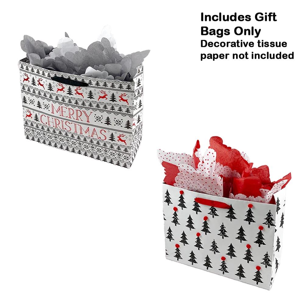 SET/2 Blueink Christmas Gift Bag , Stamped Trees /Merry Sweater, Paper, 13"x5"x10"H image