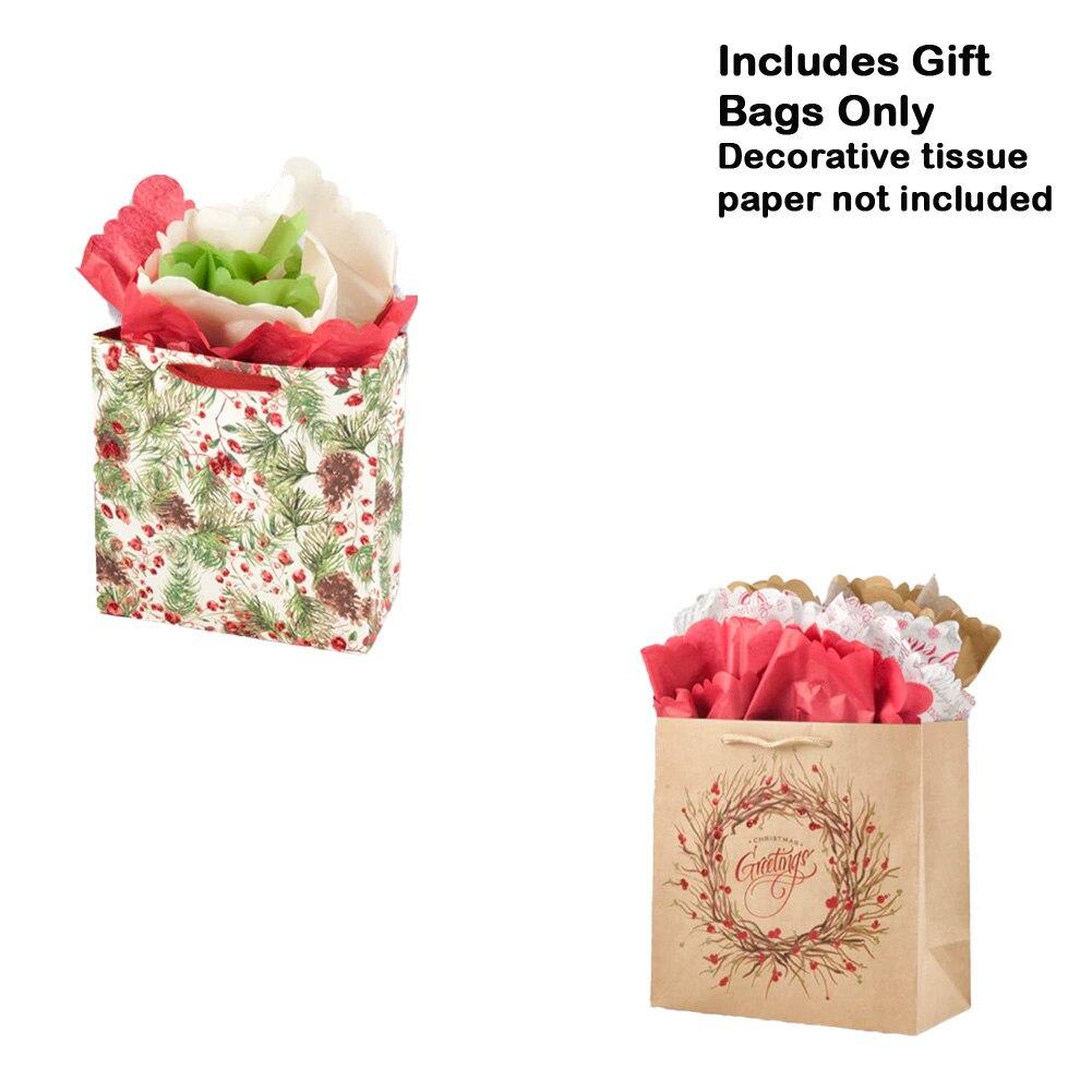 SET/2 Blueink Christmas Gift Bags, Winter Wreath/Pine & Berries, Paper,10x5x10"H image