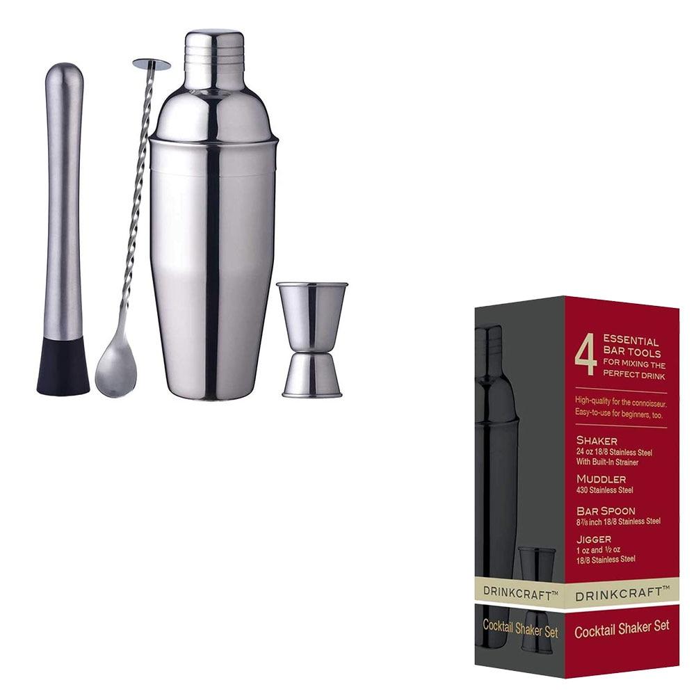 Drinkcraft 4 Piece Essential Bar Tools, SS, 24oz Shaker, Muddler, Double Jigger & Spoon image