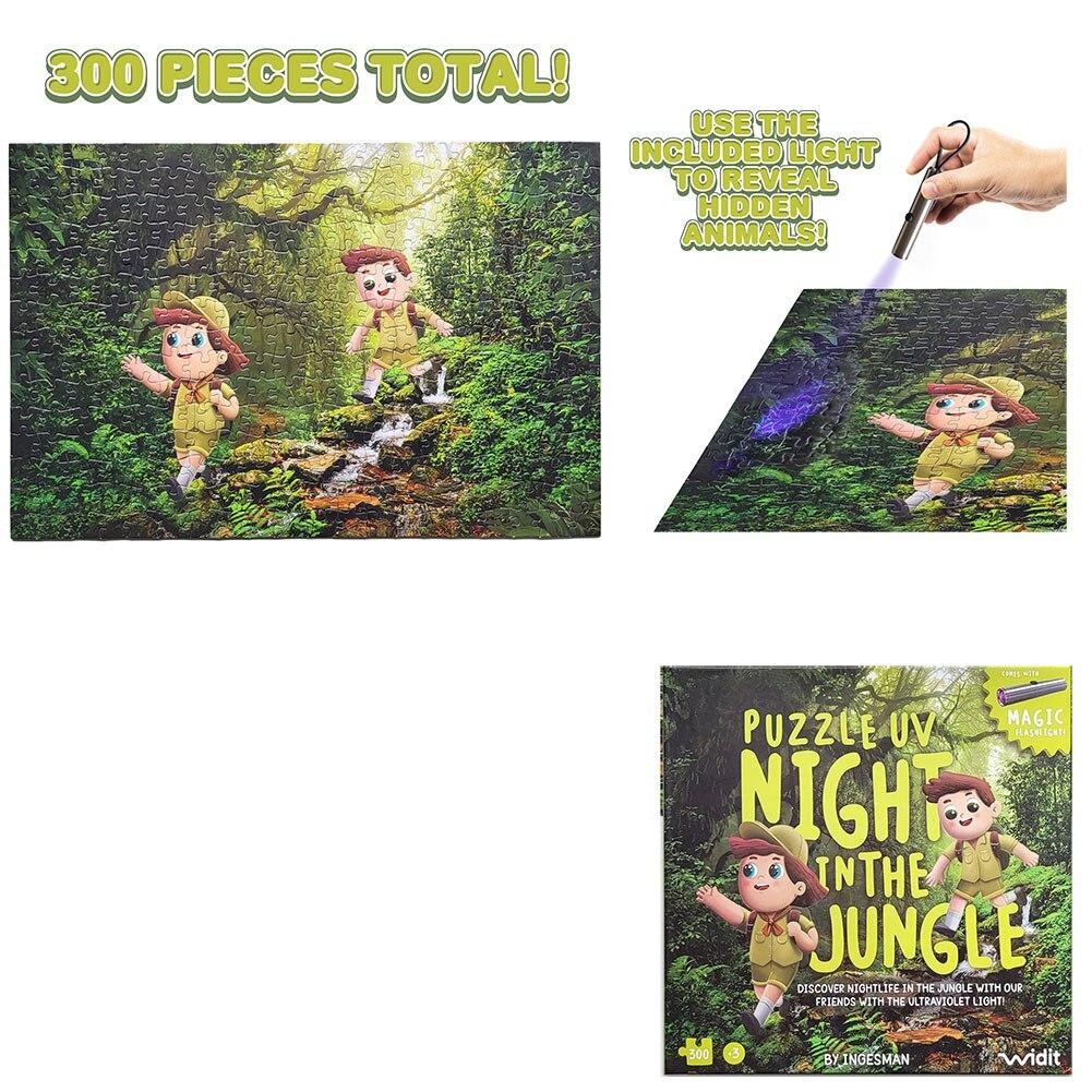 Puzzle UV Night In the Jungle By Ingesman 300 Pieces, Includes Magic Flashlight, 23.6"x15.7" image