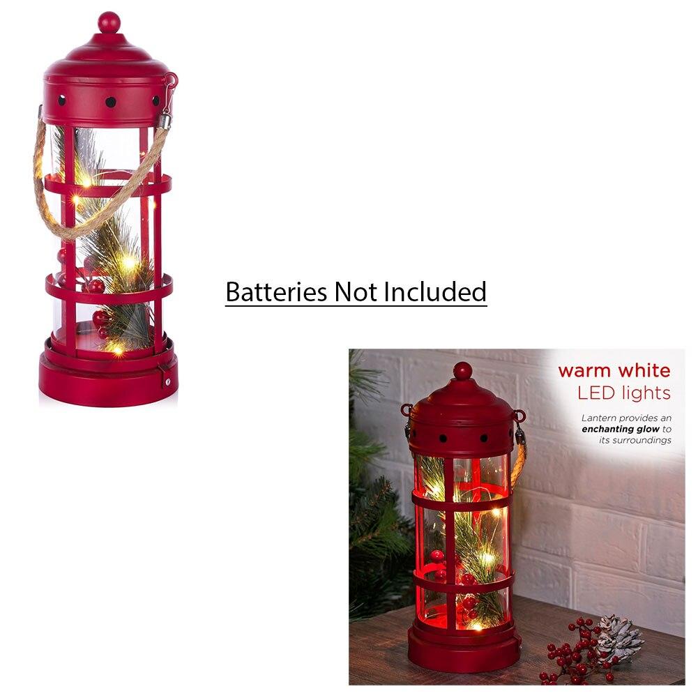 Alpine Red Metal/Glass Lantern w/8 Warm White LED Lights, 5"Dx13"H  NO ONLINE SALES image